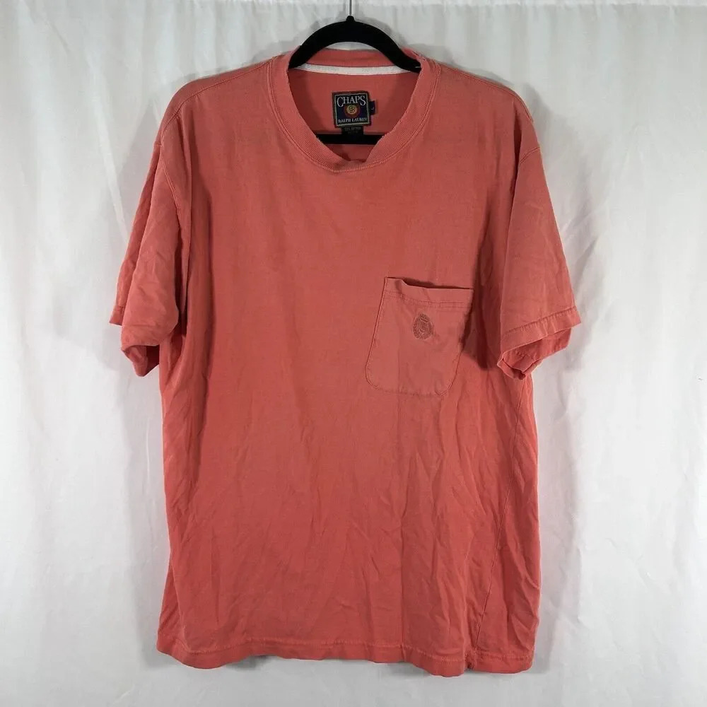 Vintage Chaps Ralph Lauren Shirt Mens Large Orange Short Sleeve Crew Neck Cotton